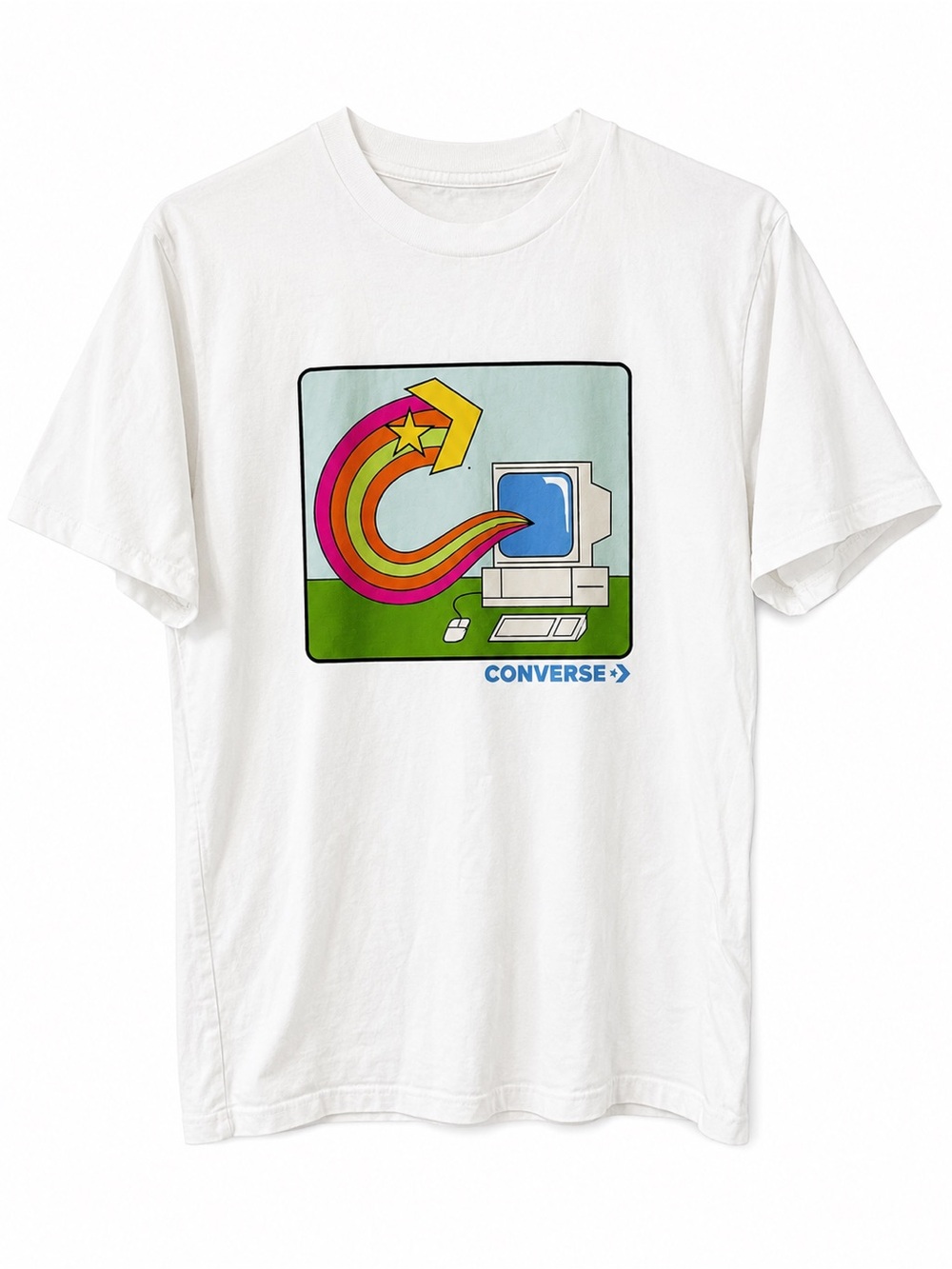 Converse Retro Computer Graphic Tee White Rainbow Logo Size M Unisex